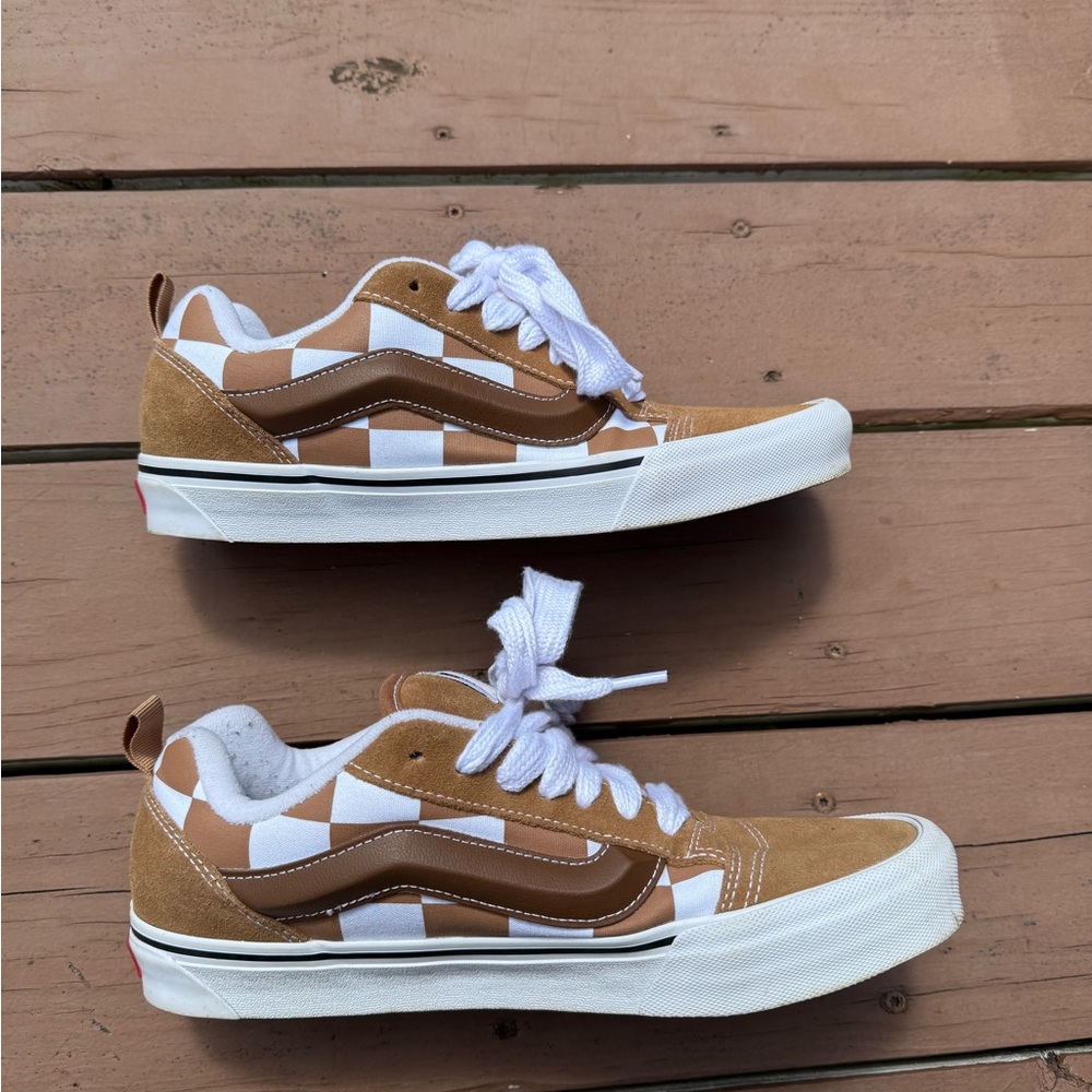 Vans Checkerboard Sneakers - Tan and White